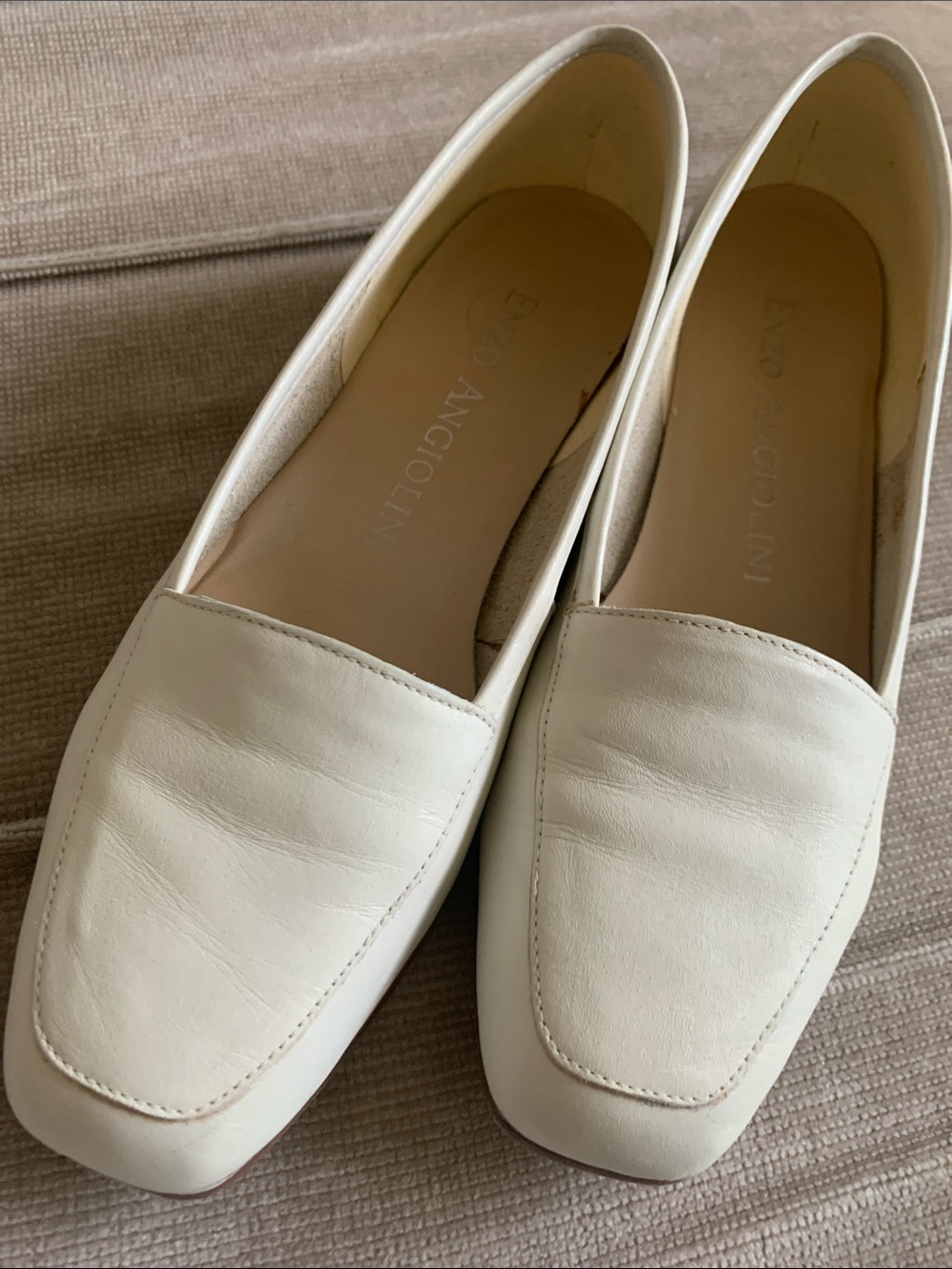 Enzo Angiolini Off-White Leather Square-Toe Loafers
